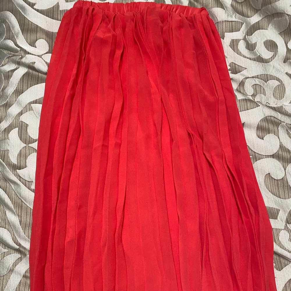 Pleated red/orange long skirt